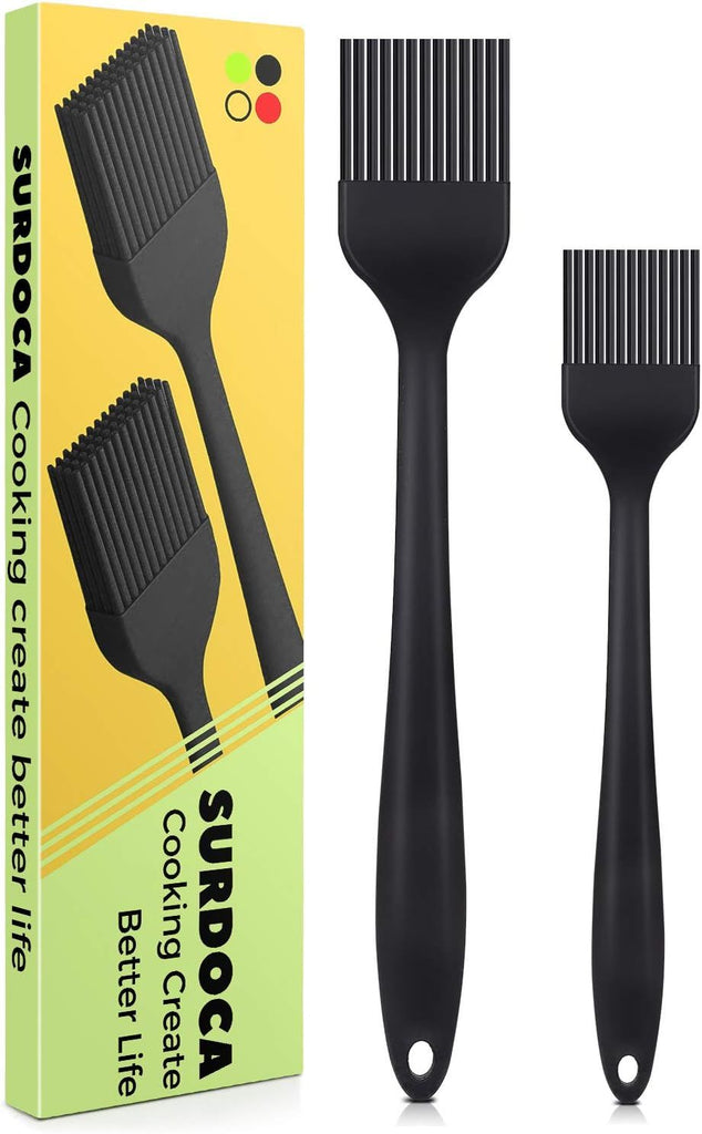 Silicone Pastry Basting Brush - 2Pcs 10 + 8 in Heat Resistant Brush for Baking Cooking Food, BPA Free Kitchen Brush for Sauce Butter Oil, Stainless Steel Core Design for Barbecue BBQ Grilling