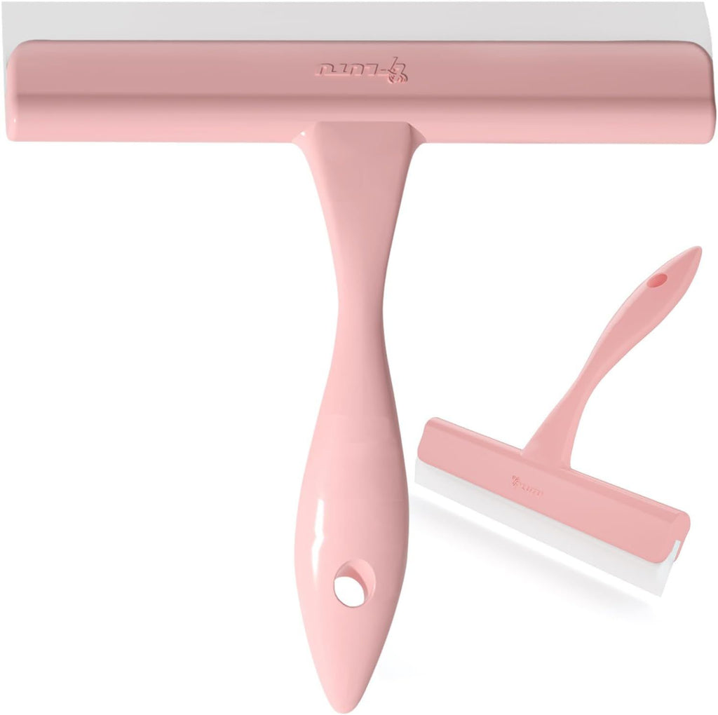 Silicone Shower Squeegee for Glass Doors & Car Windows - Small & Size Streak-Free Cleaner, Bathroom, Mirror, Tile Scraper - Compact Pink with Hanging Hole, Kitchen Safe Water Blade