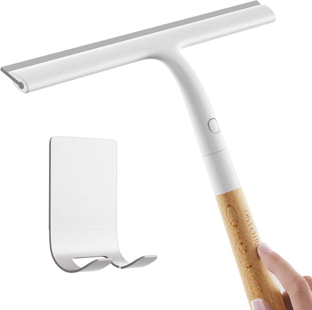 Silicone Shower Squeegee for Glass & Doors, Multi-Purpose Squeegee for Bathroom Shower/Windows/Glass/Door, Heavy Duty Scrubber for Car Windshield Cleaning (White)