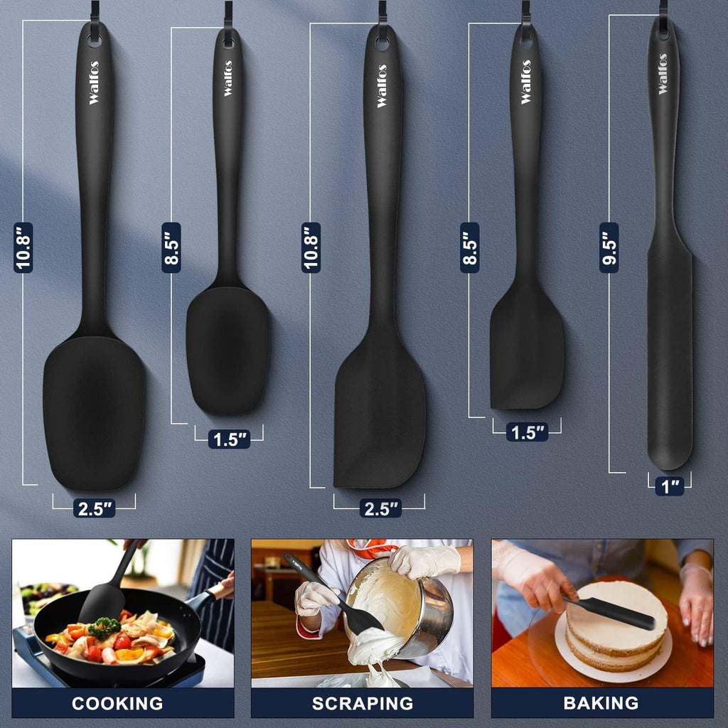 Silicone Spatula Set of 5 - (600°F) High Heat Resistant Kitchen Scraper Spatulas, One-Pieces Seamless Design, Perfect for Cooking Mixing & Baking - BPA Free and Dishwasher Safe,black