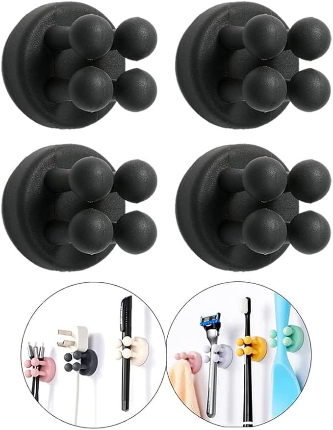 Silicone Toothbrush Holders - 4 Pcs Razor Hooks Adhesive Wall Mounted for Hanging Towel Key Plug Cable
