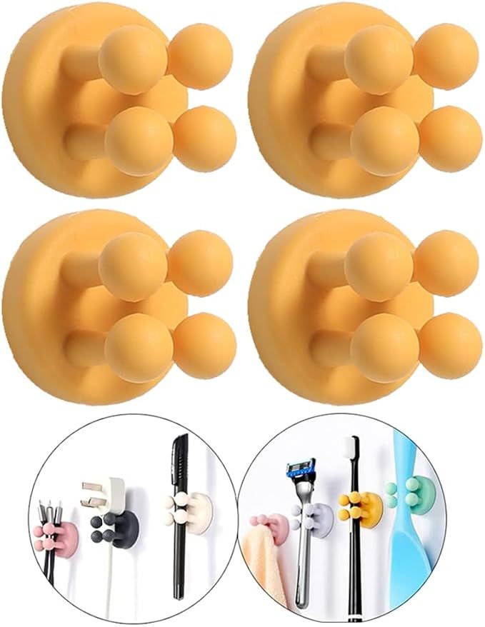 Silicone Toothbrush Holders - 4 Pcs Razor Hooks Adhesive Wall Mounted for Hanging Towel Key Plug Cable