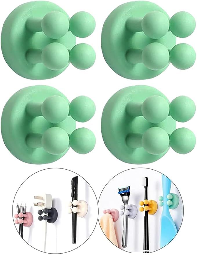 Silicone Toothbrush Holders - 4 Pcs Razor Hooks Adhesive Wall Mounted for Hanging Towel Key Plug Cable