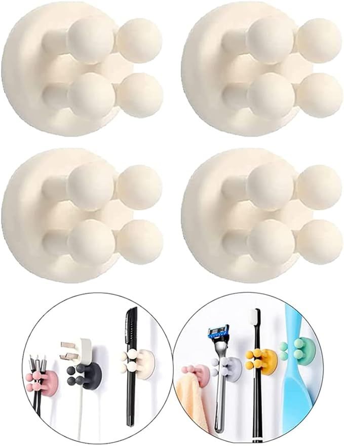 Silicone Toothbrush Holders - 4 Pcs Razor Hooks Adhesive Wall Mounted for Hanging Towel Key Plug Cable