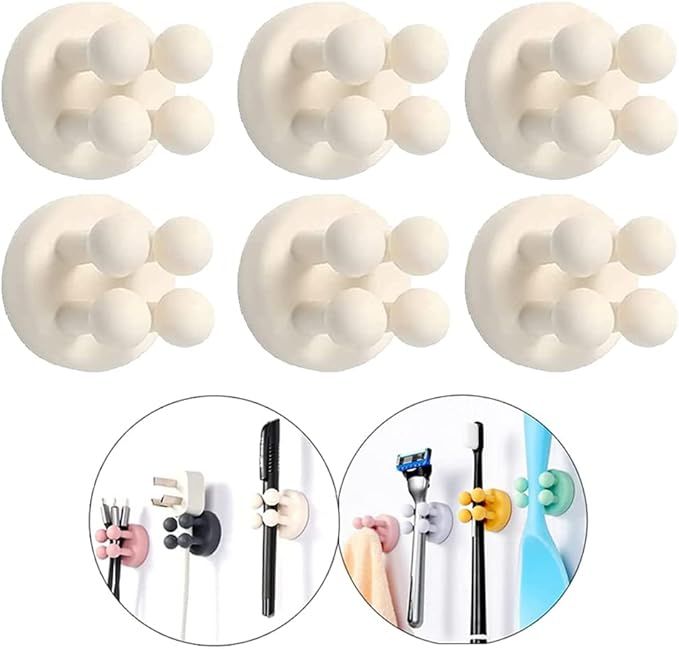 Silicone Toothbrush Holders - 6 Pcs Razor Hooks Adhesive Wall Mounted for Hanging Towel Key Plug Cable,