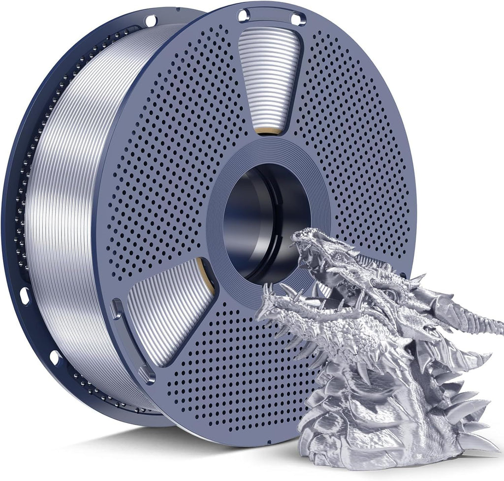 Silk PLA+ Filament 1.75mm, Chrome Like Gloss Finish, Smooth Silk Texture, Upgraded Formula for Stable Printing, 1kg(2.2lbs) PLA Plus 3D Printer Filament, Silver