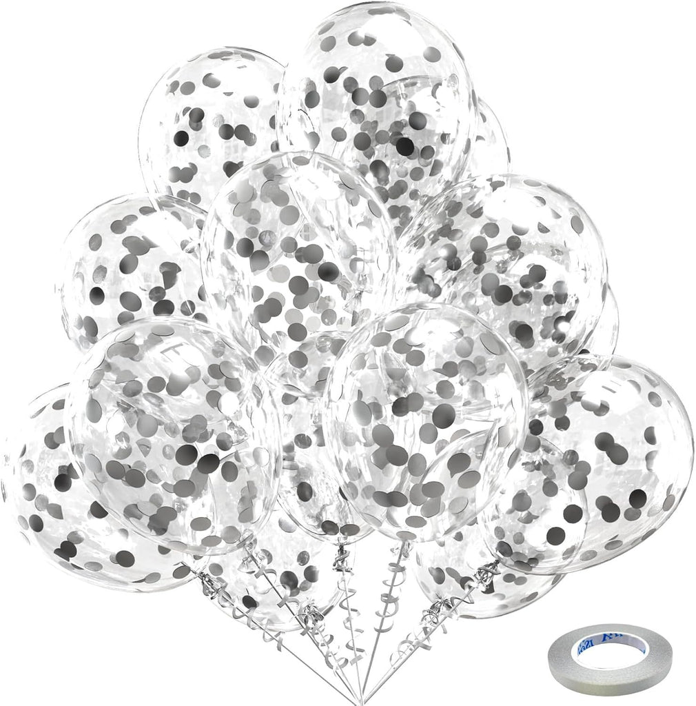 Silver Confetti Latex Party Balloons - 60 Pack 12 inch Helium Silver Confetti Glitter Balloons for Wedding Graduation Bridal Shower Birthday Engagement Party Decorations