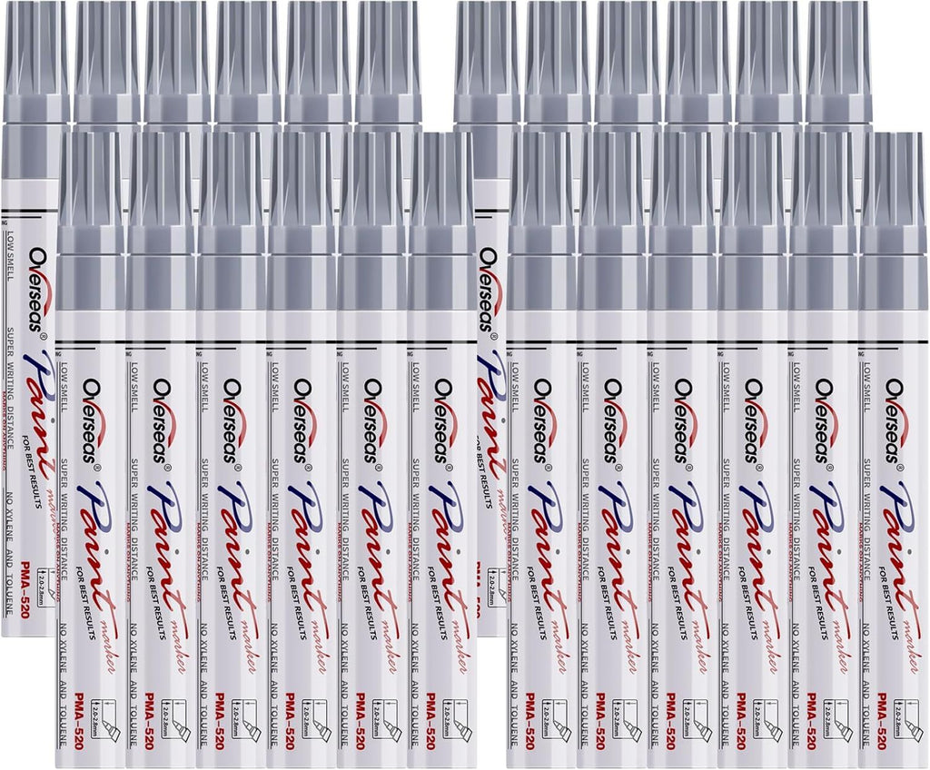 Silver Paint Pens Permanent Markers 24 Pcs, Oil Based Paint Markers Set, Quick Drying, Waterproof, Medium Tip Marker Pens for Metal, Rock, Wood, Plastic, Canvas, Glass, Stone, Rubber, Paper