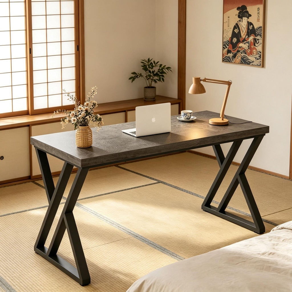 Simple Heavy-Duty Computer Desk 55 Inch Writing Study Table Desk for Home Office