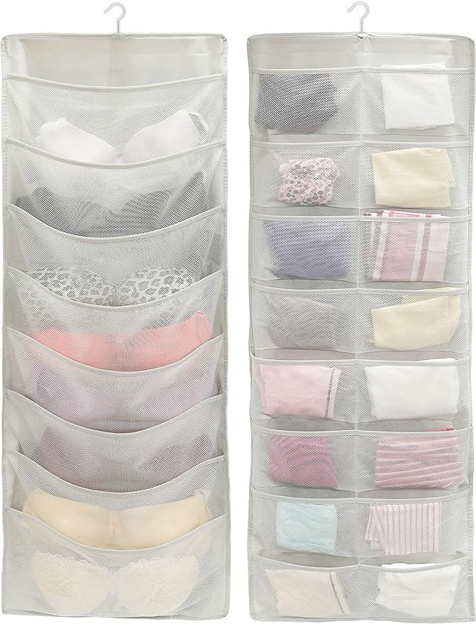 Simple Houseware Double-Sided Hanging Closet Organizer, 24-Pocket Bra & Underwear Storage with Rotating Hanger, Mesh Fabric, Gray, 1 Pac