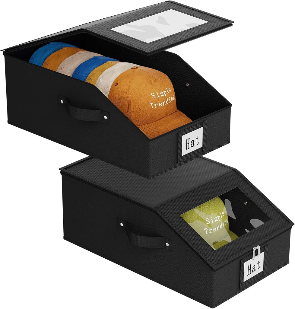 Simple Trending Hat Organizer for Baseball Caps, 2PCS Stackable Storage with Clear Window Lid,Hat Box for Closet, Holds up to 24 Caps Hat Organizer for Closet, Grey