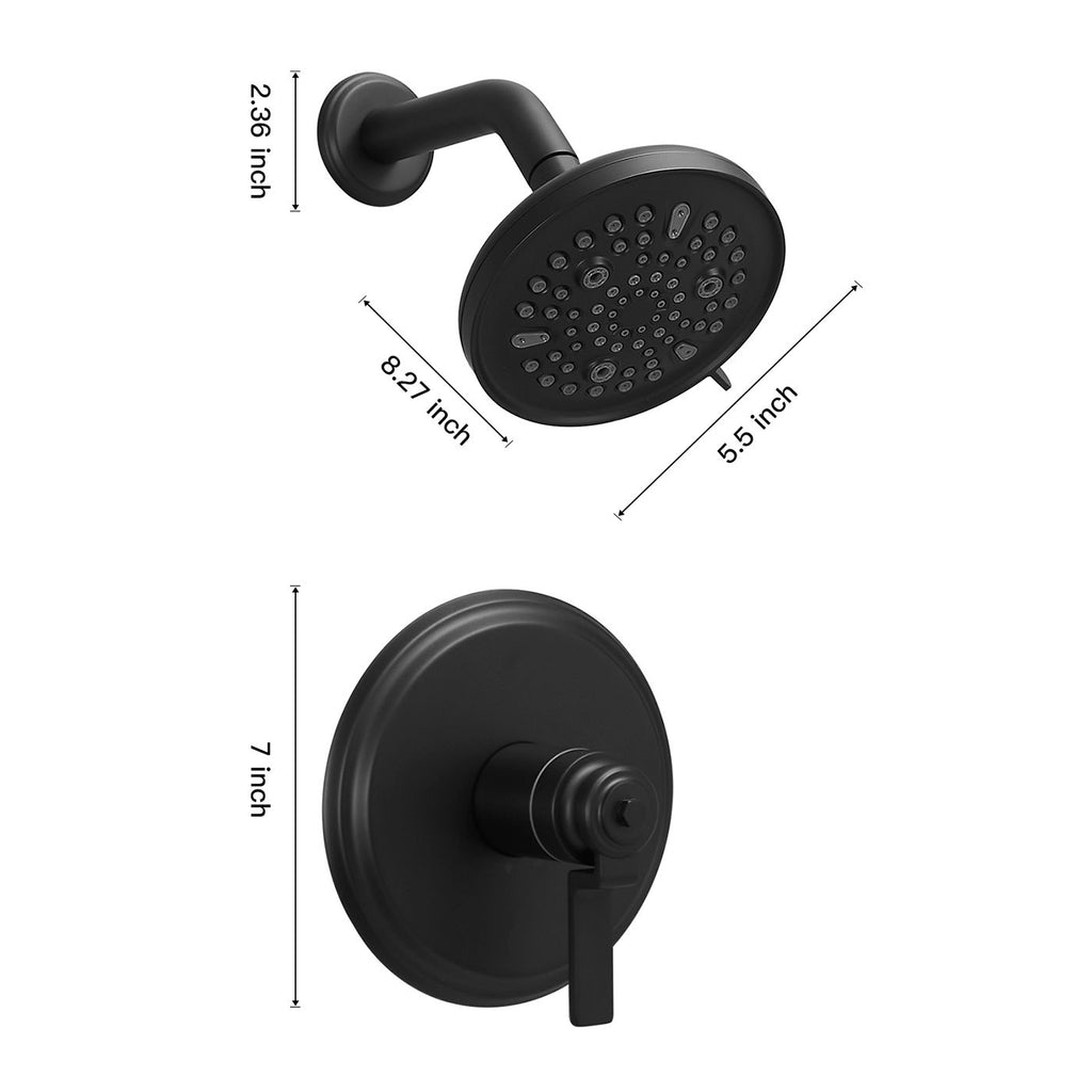 Single Handle 1-Spray Round Rain Shower Faucet Set 1.8 GPM with High Pressure Shower Head in Matte Black