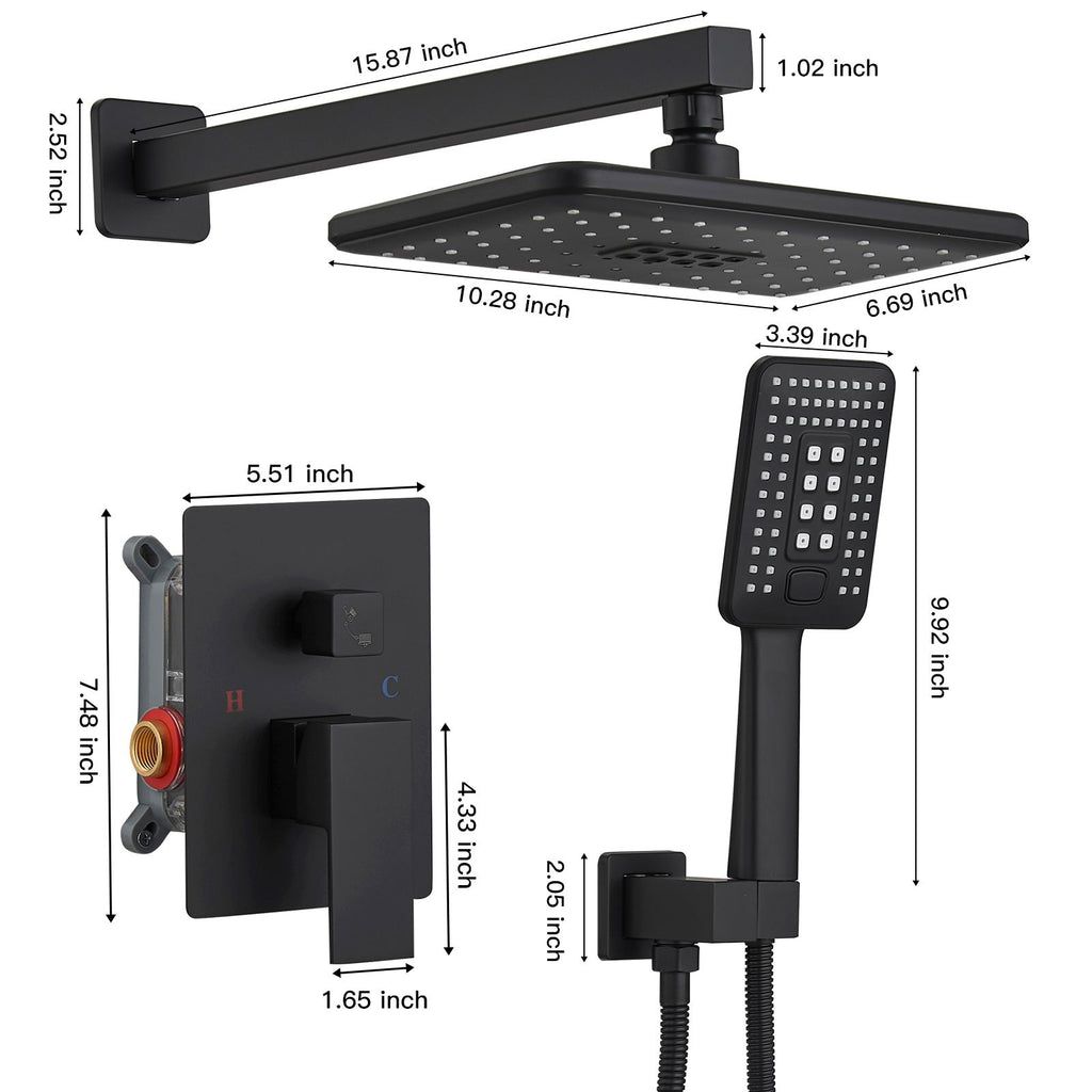 Single-Handle 2-Spray of Rain Shower Head System Shower Faucet and Handheld Shower Kit in Matte Black (Valve Included)