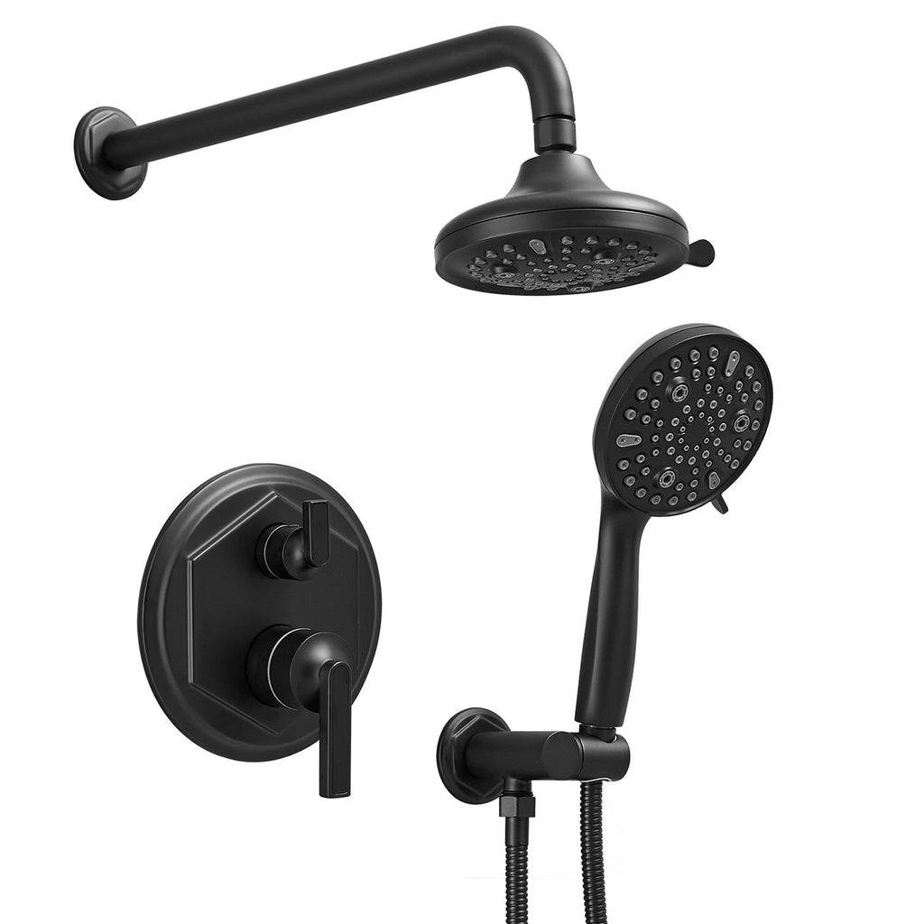 Single Handle 2-Spray Shower Faucet Set 1.8 GPM with Valve Dual Handheld Shower Head with High Pressure in. Matte Black