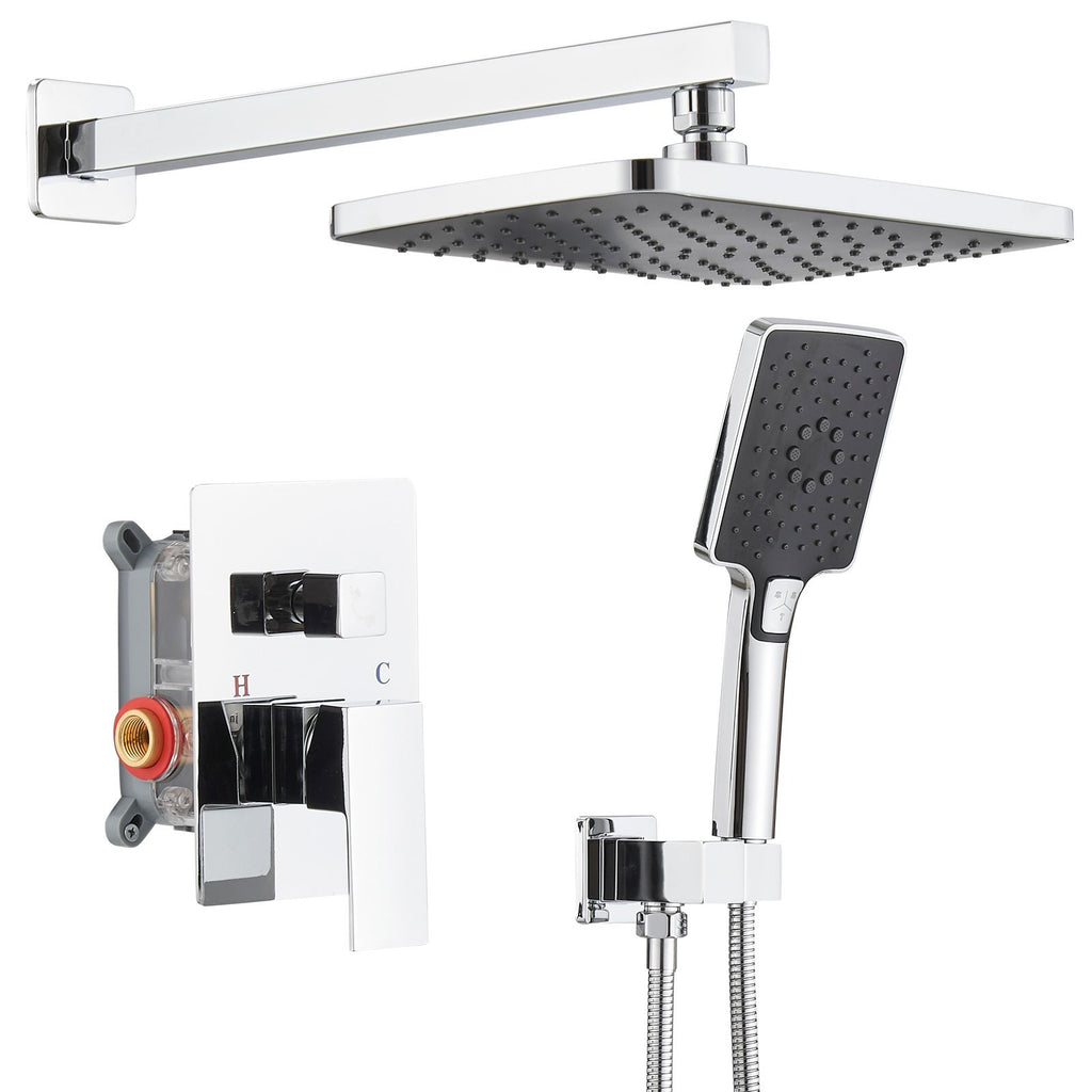 Single-Handle 3-Spray Rain Square Shower Head High Pressure Shower Faucet (Valve Included)