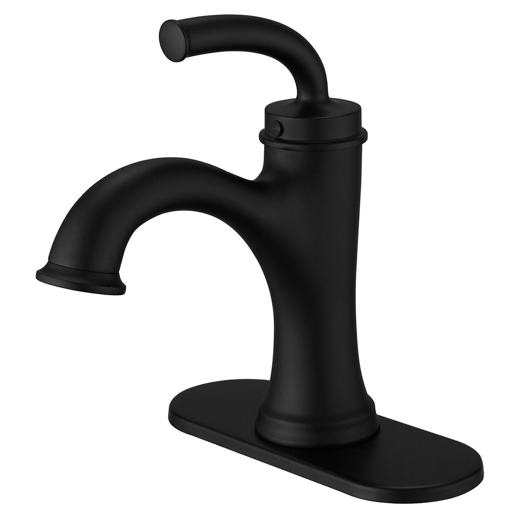 Single Handle Bathroom Faucet For One Hole with 3 Holes Deck Plate and Metal Drain In Matte Black