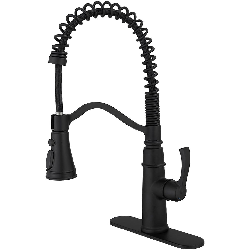 Single-Handle Pull-Down Sprayer 3 Spray High Arc Kitchen Faucet With Deck Plate in Matte Black
