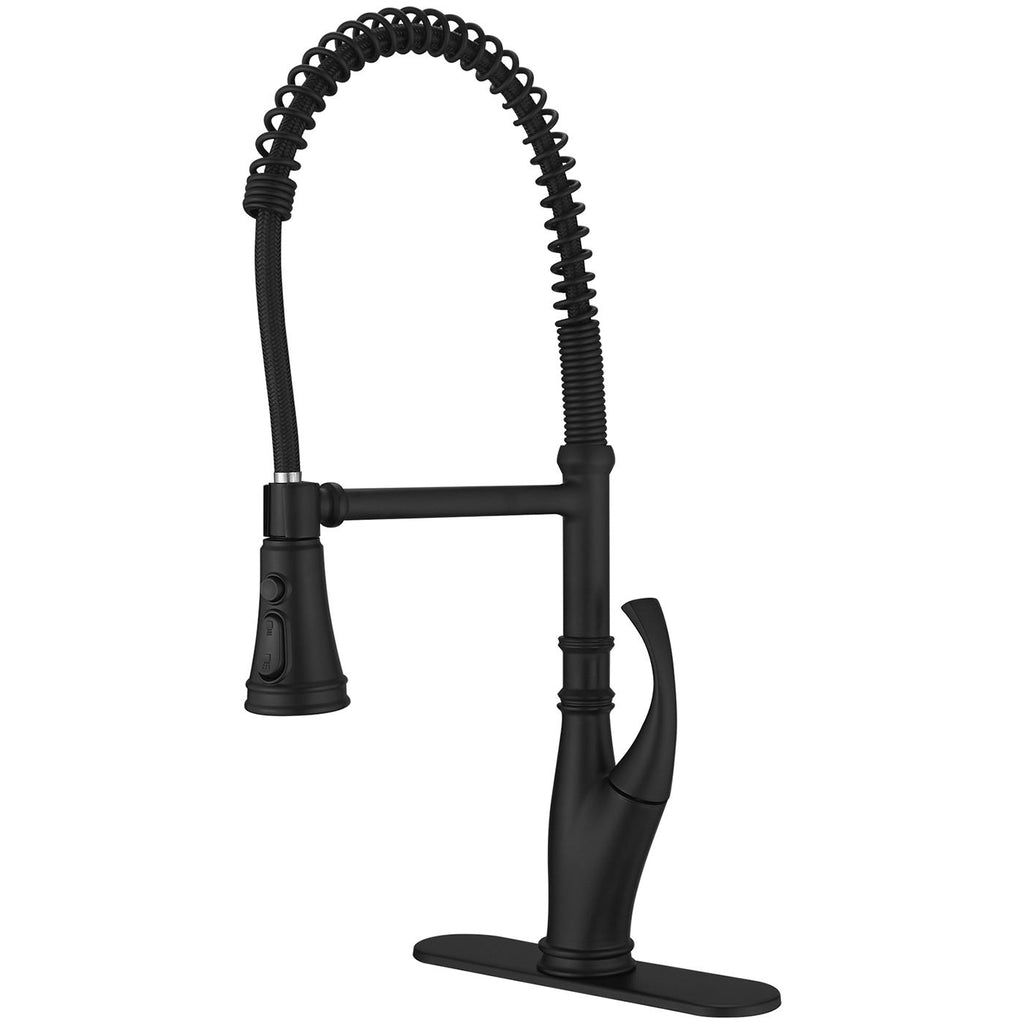 Single-Handle Pull-Down Sprayer 3 Spray High Arc Kitchen Faucet With Deck Plate in Matte Black