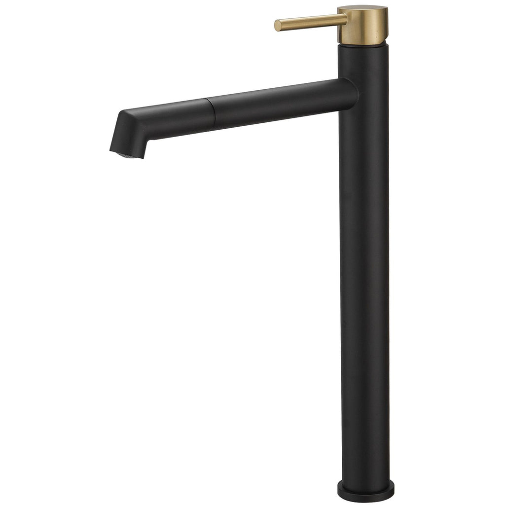 Single Hole Single Handle Bathroom Vessel Sink Faucet With Supply Hose in Black Gold
