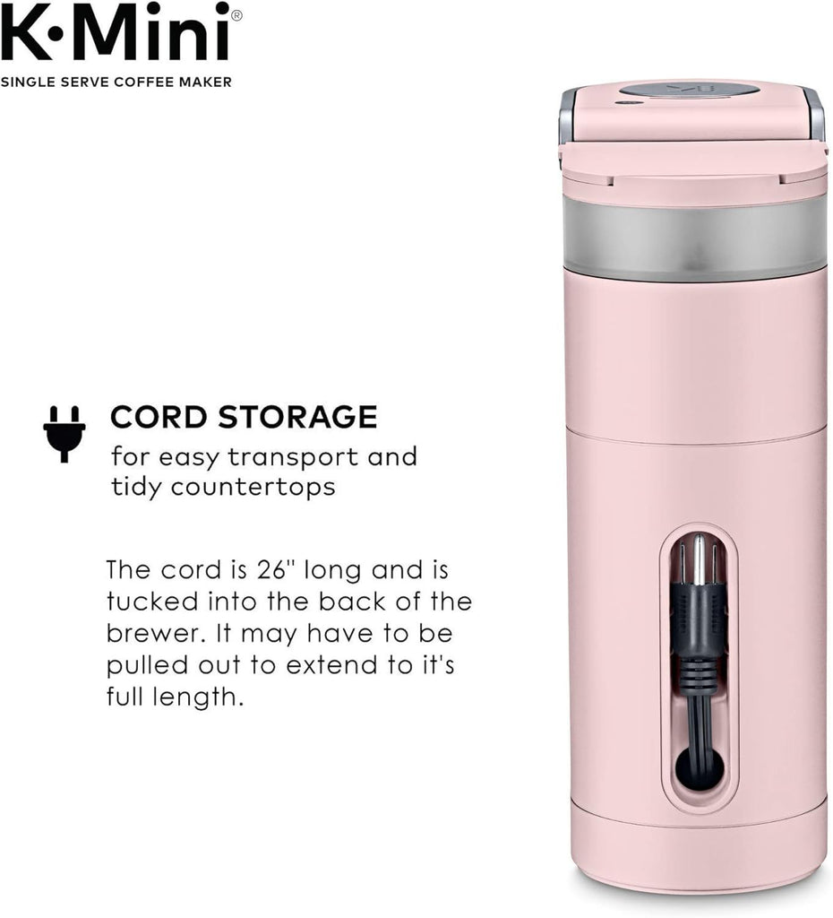 Single Serve K-Cup Pod Coffee Maker, 6 to 12oz Brew size, with Cord Storage,Dusty Rose
