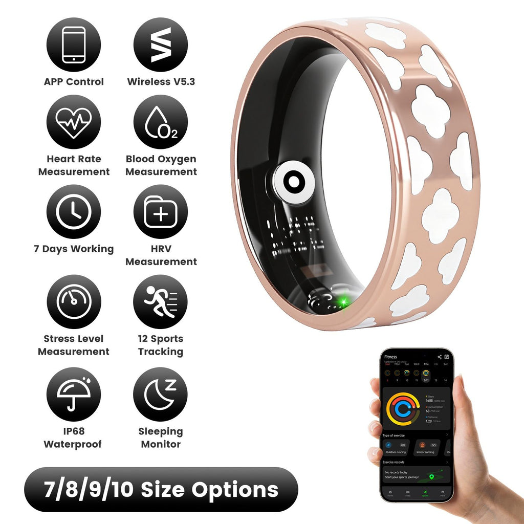 Size7/8/9/10 Options -- 1Pc Smart Ring Health Tracker Fitness/Sleep/Stress/HRV Tracker with Charging Case Magnetic Charging Cable for Women & Men Compatible with iOS & Android 7-Day Battery Life
