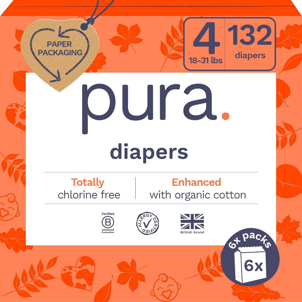 Skin Baby Diapers | Size 4 (18-31 lbs) | Hypoallergenic, Fragrance Free, Up to 12-Hour Leak Protection | 6 Packs of 22 (132 Diapers)