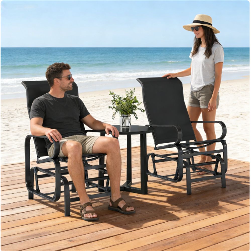 Sliding lounge chair set of two, lounge chair, outdoor chair, courtyard chair, black