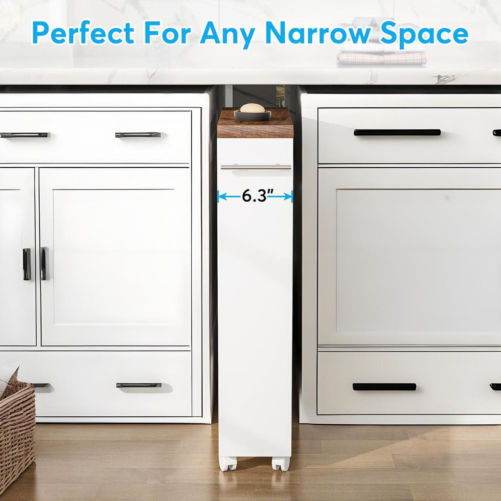 Slim Storage Cart, Rolling Narrow Kitchen Cart on Wheels for Small Place, 4-Tier Slide Out Slim Utility Cart Skinny Laundry Cart with Handle