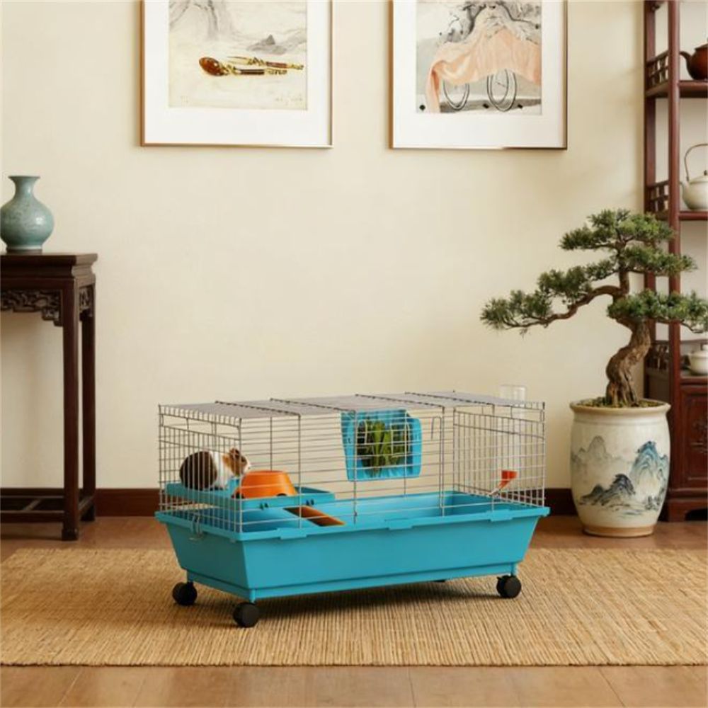Small animal cage, blue wire cage