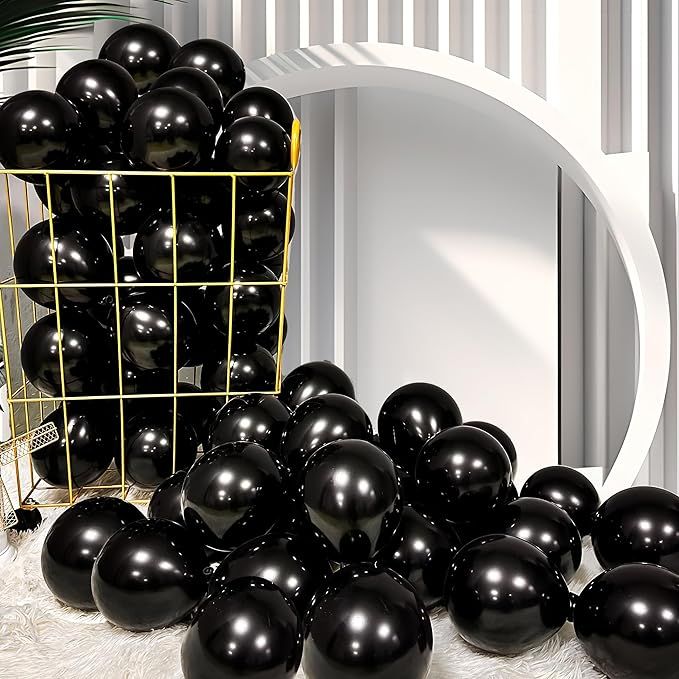 Small Black Balloons 5-inch 100 Pack Helium Metallic Shiny Round Black Thicken Latex Balloon for Wedding Birthday Party (with 2 Ribbons)