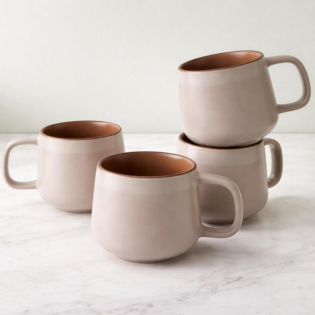 Small Ceramic Coffee Mugs Set of 4 | 8 oz Stoneware Coffee Cups | Lead-Free, Non-Toxic | Microwave & Dishwasher Safe | Comfortable Handle | Aesthetic Nordic Design for Cappuccino | Rose Sand