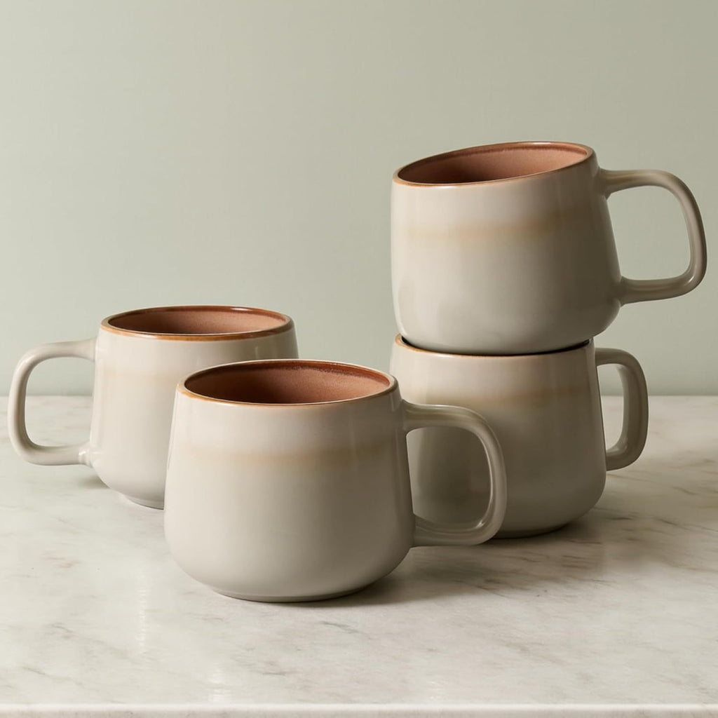 Small Ceramic Coffee Mugs Set of 4 | 8 oz Stoneware Coffee Cups | Lead-Free, Non-Toxic | Microwave & Dishwasher Safe | Comfortable Handle | Aesthetic Nordic Design for Cappuccino | Sage Ash