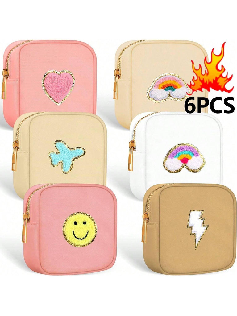 Small Chenille Patch Mini Makeup Bag Set, Nylon Travel Organizer Pouches