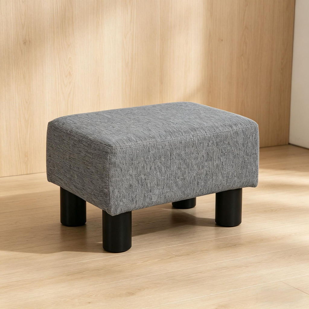 Small Foot Stool with Linen Fabric Upholstery And Plastic Legs Cube Foot Rest Gray
