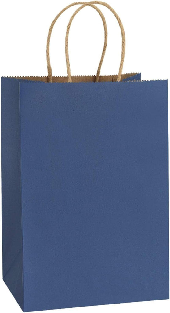 Small Gift Bags 25Pcs 5.25x3x8 Navy Blue Paper Bags with Handles, Kraft Paper Sacks for Small Gifts, Birthday, Wedding Party Favor, Retail, Merchandise