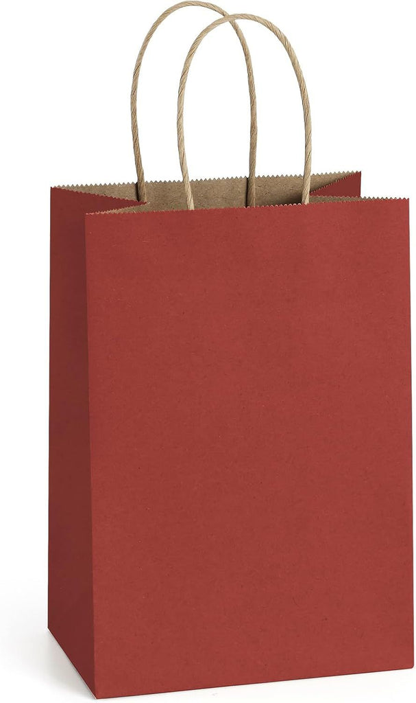 Small Gift Bags 25Pcs 5.25x3x8 Red Paper Bags with Handles, Kraft Paper Sacks for Small Gifts, Birthday, Wedding Party Favor, Christmas Valentine's Day