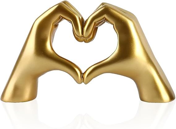 Small Heart Hands Sculpture, Gold Home Decor Modern Style for Living Room Bedroom Bookshelf Office Decorations, Love Finger Statue, Memorial Gift for Families Friend