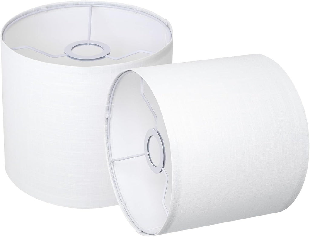Small Lampshades Set of 2, White Linen Drum Lampshades, 8.66" Top x 8.66" Bottom x 7.87" High Lamp Shade