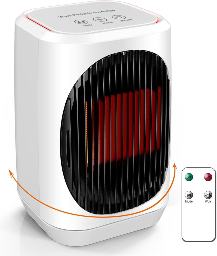 Small Space Heater for Indoor Use, Portable Electric Heaters with 3 Modes, 70° Oscillation, Remote Control, Overheating Protection, 1500W PTC Ceramic Fast Safety Heating For Bedroom Office Desk