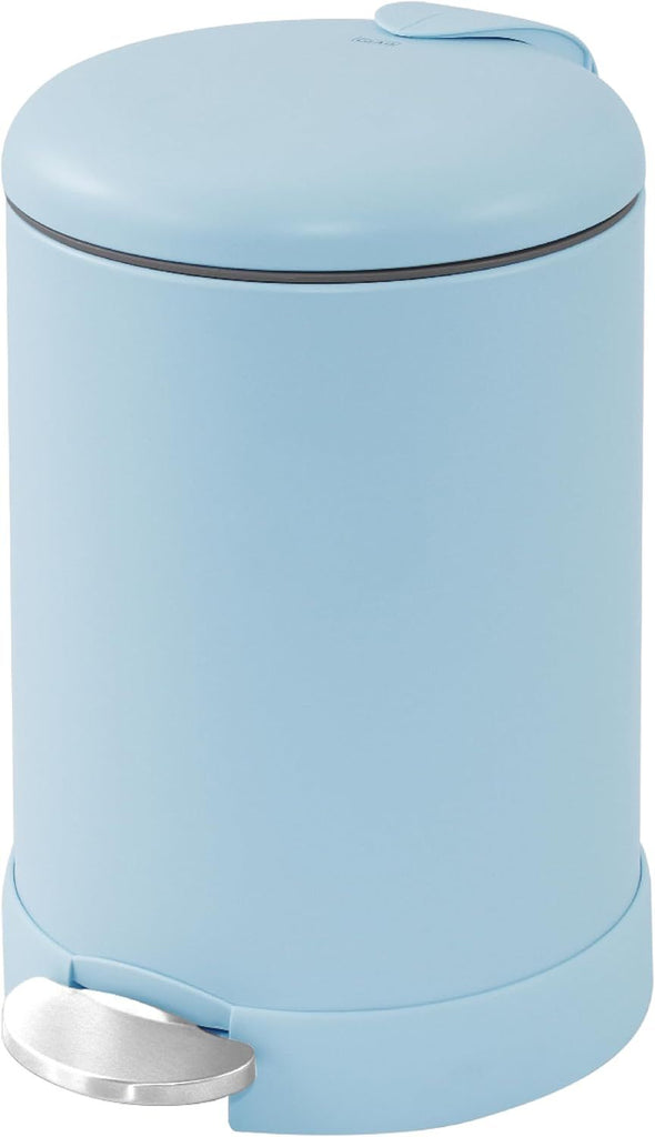 Small Trash Can, 1.2 Gallon | Round Stainless Steel Garbage Bin with Soft Close Lid & Step Foot Pedal | Metal Waste Basket with Removable Inner Bucket, Blue