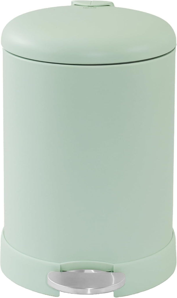 Small Trash Can, 1.2 Gallon | Round Stainless Steel Garbage Bin with Soft Close Lid & Step Foot Pedal | Metal Waste Basket with Removable Inner Bucket, Green