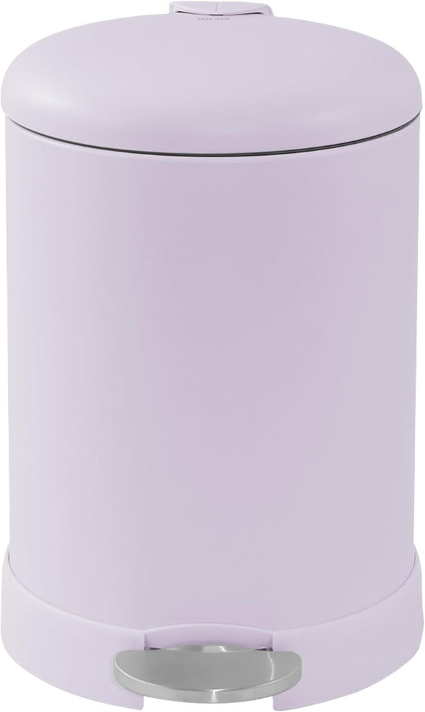 Small Trash Can, 1.2 Gallon | Round Stainless Steel Garbage Bin with Soft Close Lid & Step Foot Pedal | Metal Waste Basket with Removable Inner Bucket, Lavender