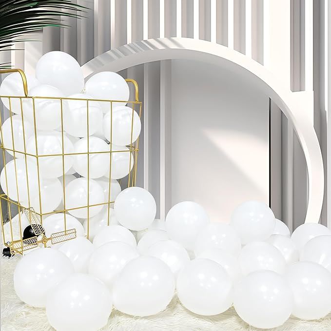Small White Balloons 5-inch 100 Pack Helium Matte Round Thicken White Latex Balloon for Wedding Kid's Party (with 2 Ribbons)