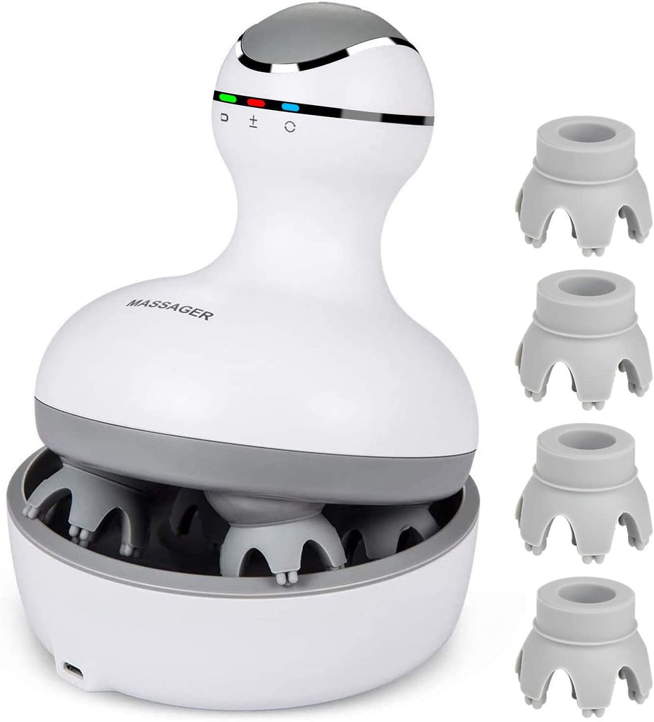 Smart Electric Scalp Massager - Waterproof Wireless Handheld Head Scratcher & Body Massage Tool with 4 Modes, Rechargeable Silicone Nodes for Stress Relief, Relaxation & Hair Growth Stimulation