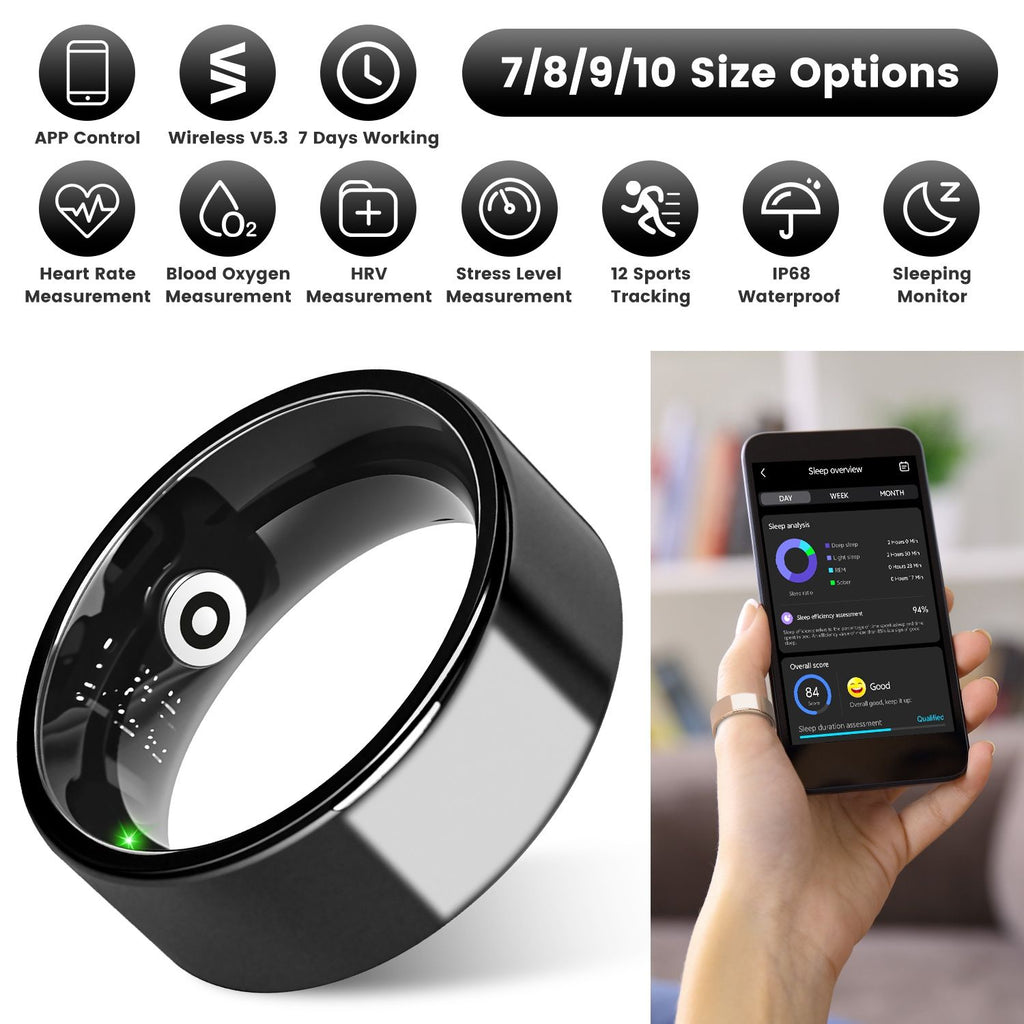 Smart Ring Health Tracker Fitness/Sleep/Stress/HRV Tracker with Charging Case Magnetic Charging Cable for Women & Men Compatible with iOS & Android 7-Day Battery Life Size 7/8/9/10