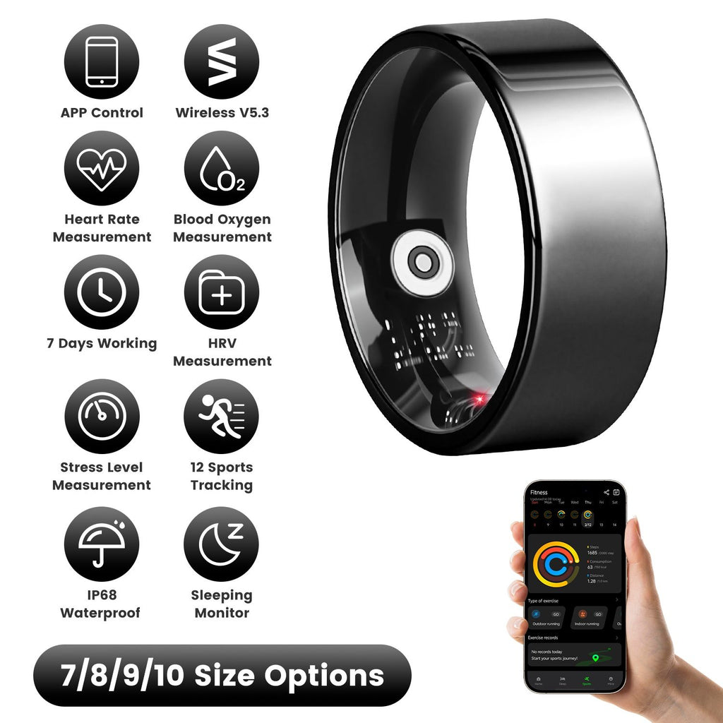 Smart Ring Health Tracker Fitness/Sleep/Stress/HRV Tracker with Charging Case Magnetic Charging Cable for Women & Men Compatible with iOS & Android 7-Day Battery Life Size 7/8/9/10