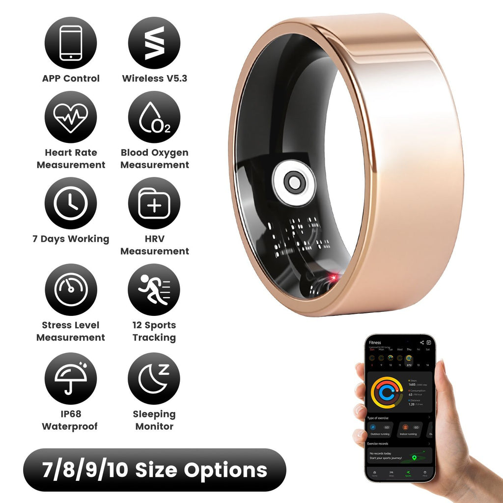 Smart Ring Health Tracker Fitness/Sleep/Stress/HRV Tracker with Charging Case Magnetic Charging Cable for Women & Men Compatible with iOS & Android 7-Day Battery Life Size 7/8/9/10