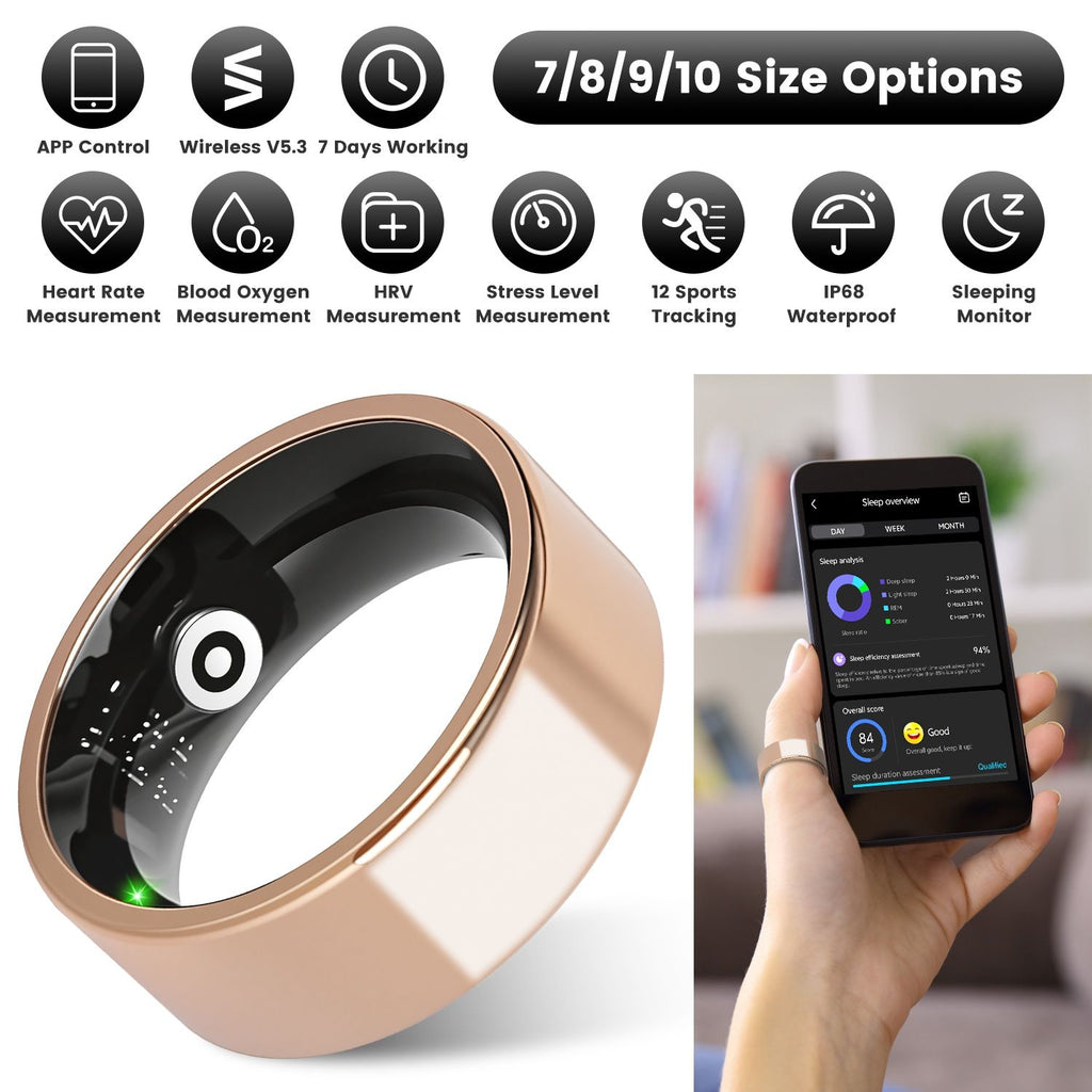 Smart Ring Health Tracker Fitness/Sleep/Stress/HRV Tracker with Charging Case Magnetic Charging Cable for Women & Men Compatible with iOS & Android 7-Day Battery Life Size 7/8/9/10