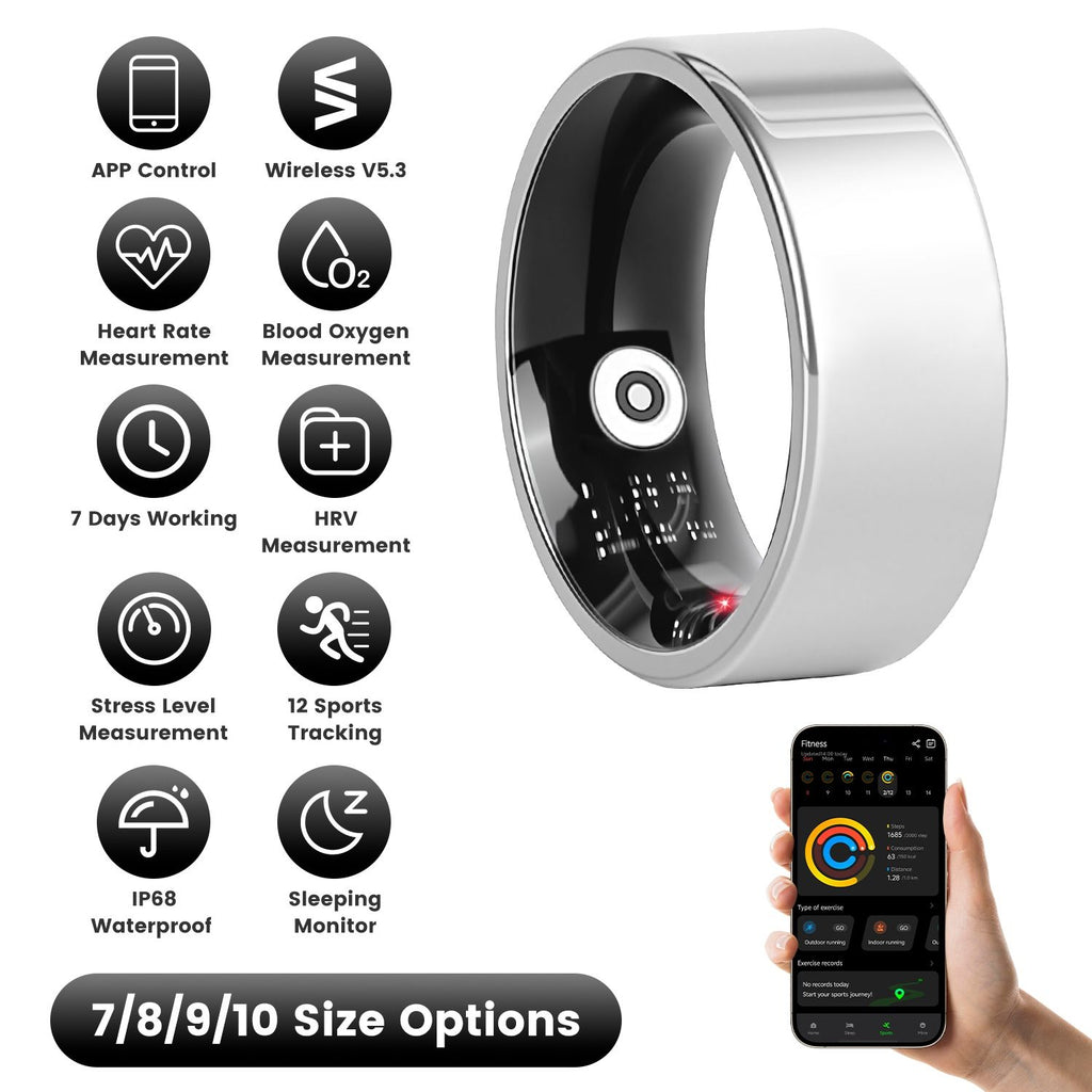 Smart Ring Health Tracker Fitness/Sleep/Stress/HRV Tracker with Charging Case Magnetic Charging Cable for Women & Men Compatible with iOS & Android 7-Day Battery Life Size 7/8/9/10