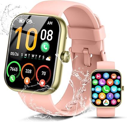 Smart Watch for Men Women, 2025 Release (Answer/Make Call) 1.96" HD Fitness Tracker Running Watch,Waterproof, Pedometer,Step/Sleep/Heart Rate Monitor,110+ Sport Mode Smartwatch for Android Phone,Pink